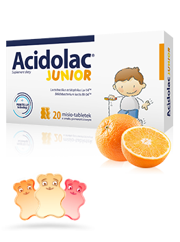 Acidolac<sup>®</sup> Junior - 20 misio-tabletek <br>o smaku pomarańczy
